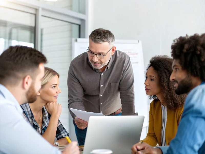 Expert-first thinking concept showing coach with multiple clients and shared knowledge